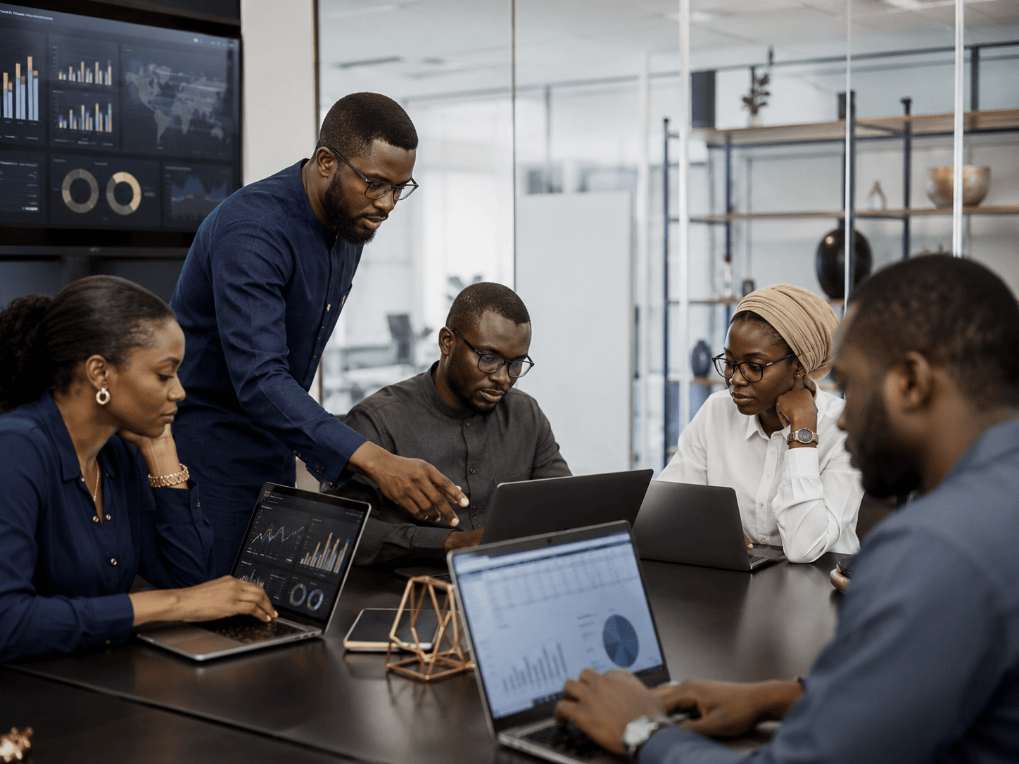 Professional data analytics workshop with dashboards