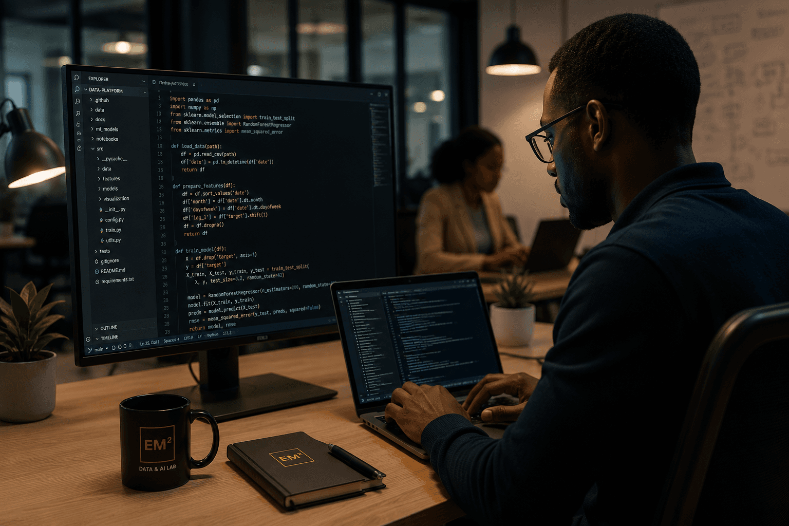 Professional working on code in a development environment
